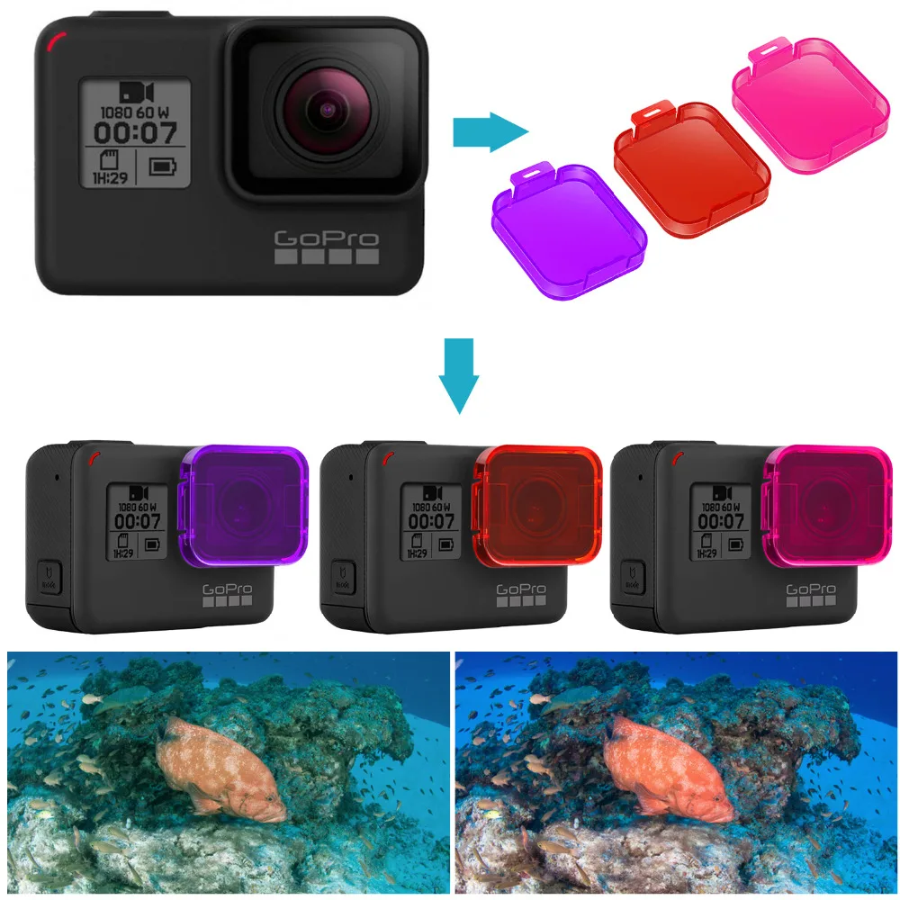 Набор фильтров для дайвинга Neewer 3 упаковки GoPro Hero 7/6/5 крепление на объектив
