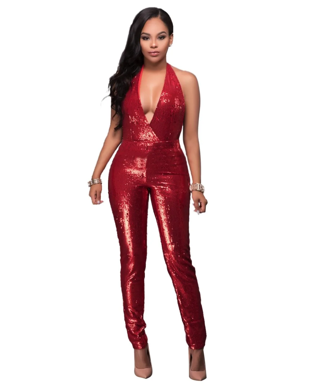 Online Get Cheap Sequin Jumpsuit -Aliexpress.com Alibaba Group Adogirl Women Sequin Jumpsuits Halter Backless Rompers 2017 Summer Lady Female Slim Skinny V-Neck - Online Get Cheap Sequin Jumpsuit -Aliexpress.com Alibaba Group