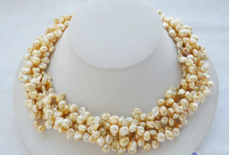 

Jewelr 004693 6row champagne BAROQUE lamina KESHI REBORN PEARL NECKLACE