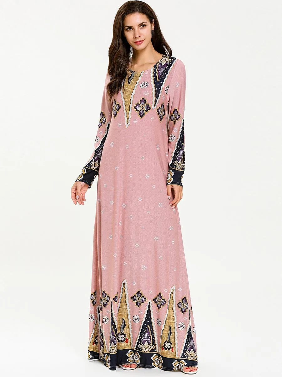 Экзотические Для женщин с цветочным принтом платье с длинным рукавом юбка мусульманин Абаи кимоно длинные халаты Рамадан Ближнем Востоке