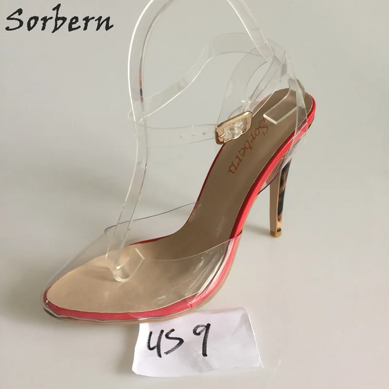 

Sorbern US9-EU40 Slingbacks Women Pumps Ankle Straps Cute Round Toe Clear Pvc High Heels New Red Pump Shoes Transparent Shoes