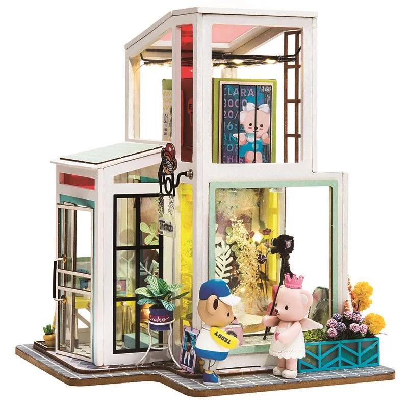 Robud DIY кукольный домик миниатюрная Фотогалерея Microcosm деревянные комплекты кукольных домиков милый дом с 2 кукольными игрушками для детей подарок для девочки