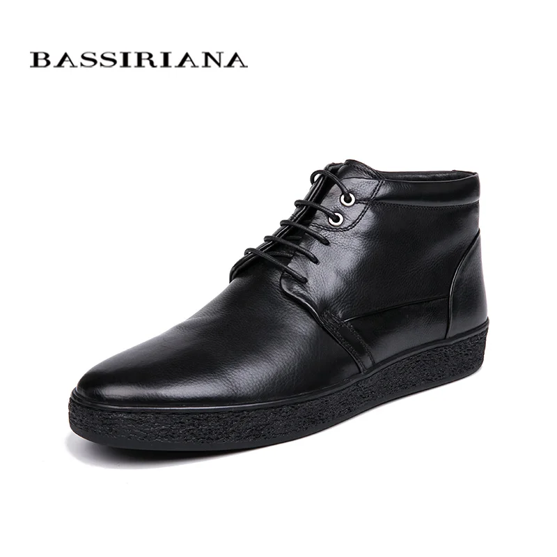 

BASSIRIANA winter 2018 classic model genuine leather men's winter shoes on lacing Natural fur larger sizes 39-45 Comfortable sho