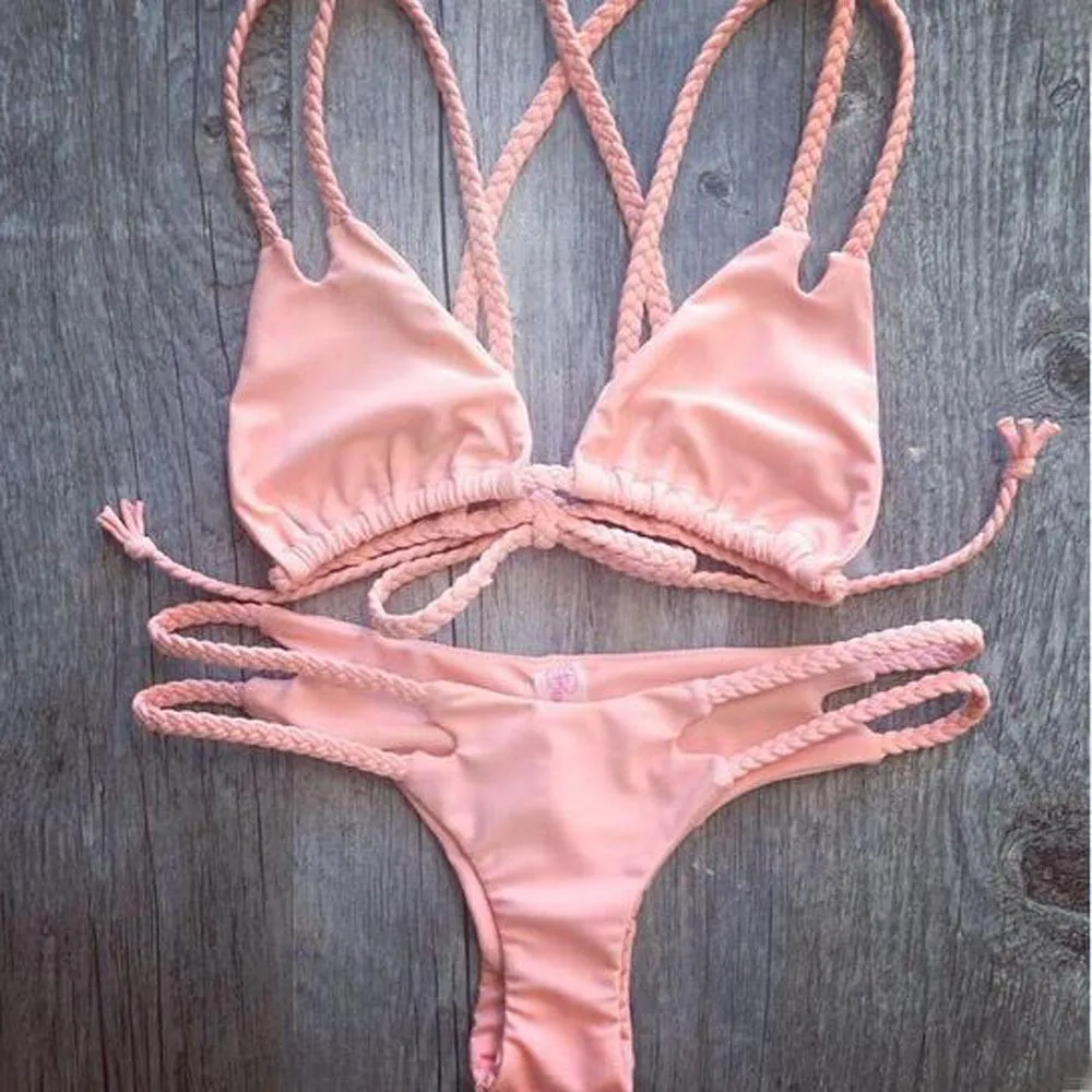 

Sexy Women Push Up Padded Brazilian Bikini Set two pieces hot pink High cut stroje k pielowe damskie Swimwear Beach Bathing Suit