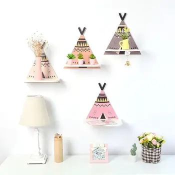 

Nordic Wooden Tent Design Wall Shelf Wood Hanging Clapboard Storage Rack Home Organizer INS