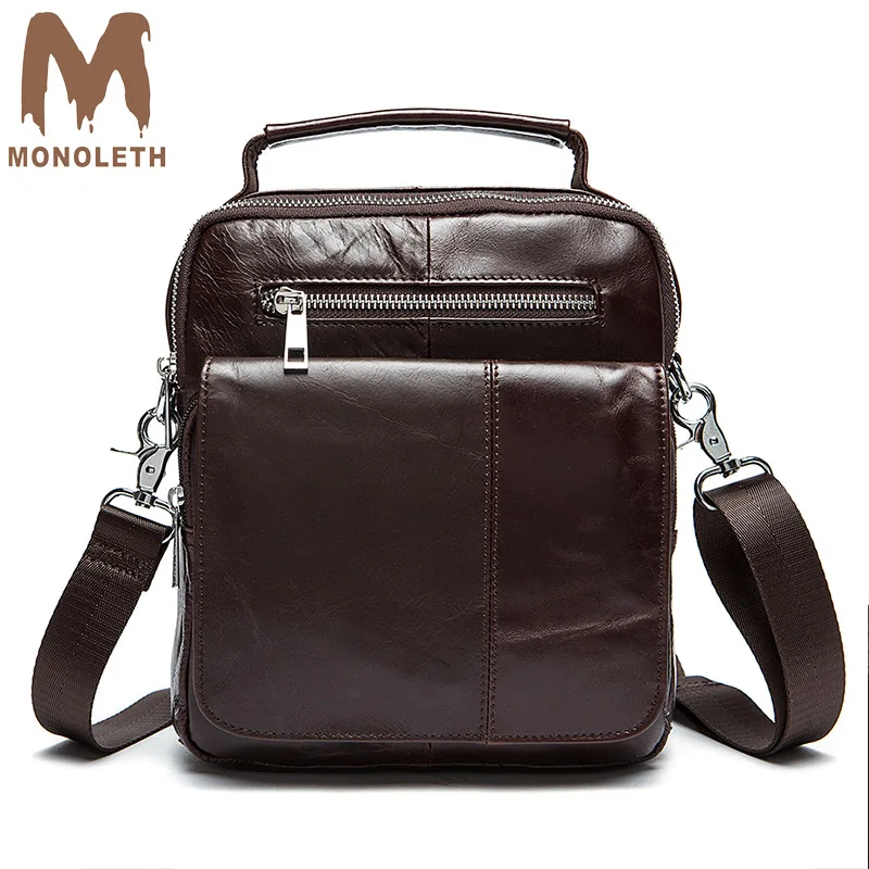 

MONOLETH Male 100% Genuine Leather Messenger Crossbody Flap Single Shoulder Men Travel Bags Top Brand Quality Coffee Bag