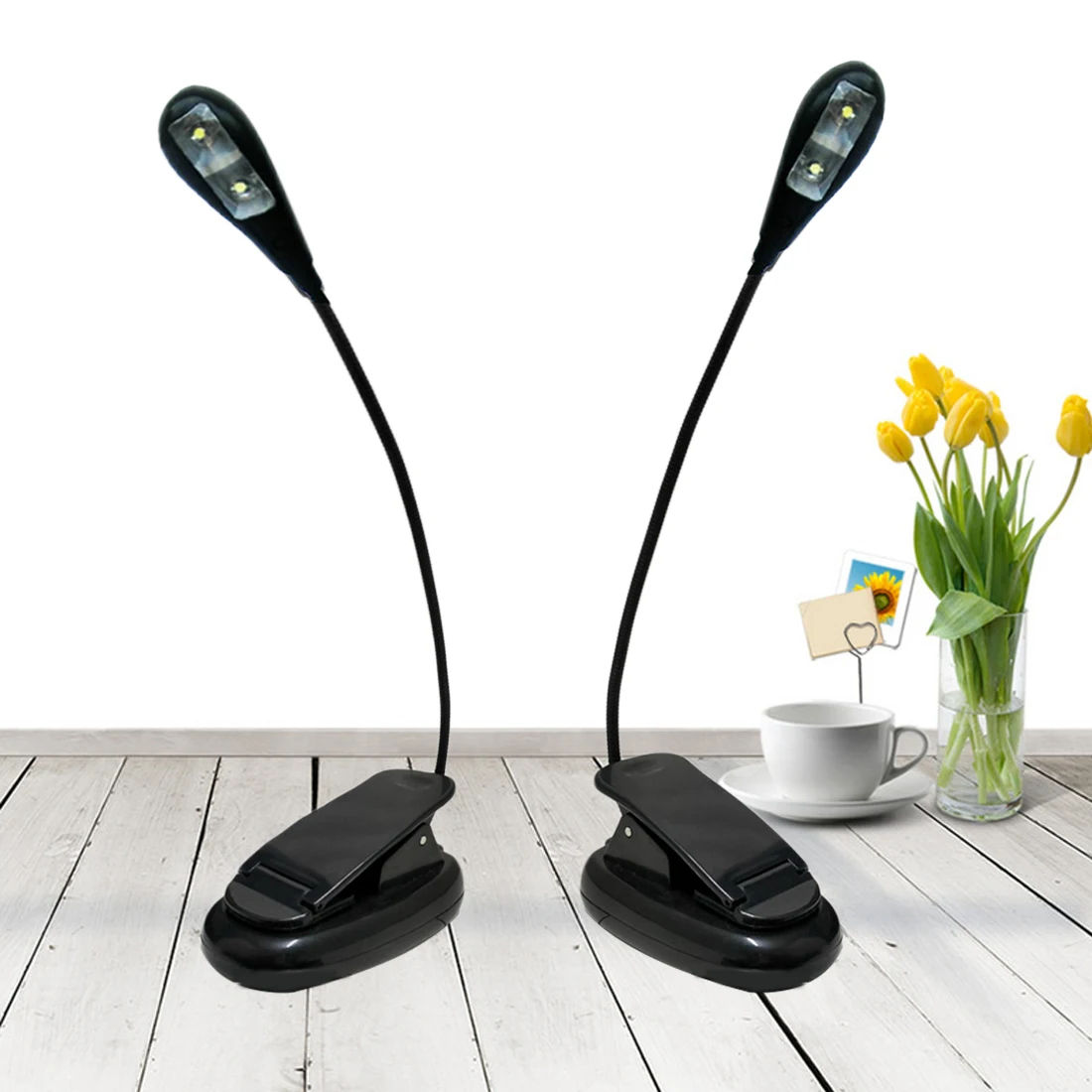 LED Desk Lamp Table Reading Lamp Flexional Stand Clip 2 LEDs Lamp