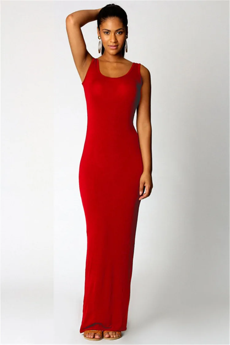Элегантное женское сексуальное платье с О-образным вырезом без рукавов, тонкое Макси платье с высокой талией, весеннее летнее тонкое длинное платье Vestidos - Цвет: -1033 Red