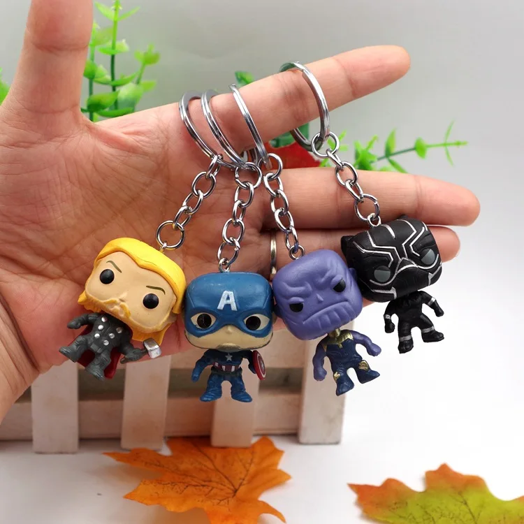 

4 pcs/set Marvel Avengers 3 Thanos Thor Captain America Panther Spiderman Iron Man Hulk Deadpool Keychain Keyring Collection Toy