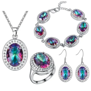 

Strawberry Silver 925 Jewelry Mystic Rainbow Zircon Jewelry Set Decorations For Women Earrings/Pendant/Ring/Bracelet/Necklace