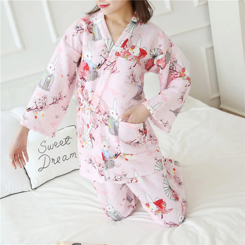 Женский пижамный комплект зима утолщение юката нижнее белье японский халат-Кимоно Костюмы для пар Ночная рубашка одежда для сна халат для отдыха