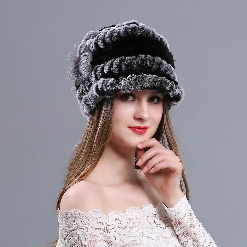 Шапка из кроличьего меха большая женская меховая шапка атласа для зимы теплая