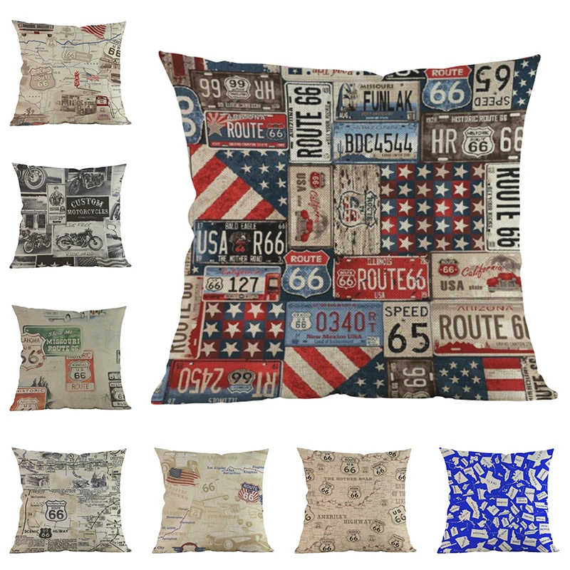 

Vintage travel sign Cushion Cover Retro linen printing Home Decorative Throw Pillow Case 45cm*45cm pillow covers Cushions
