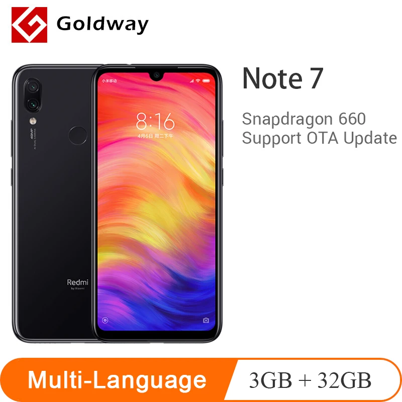 

Original Xiaomi Redmi Note 7 3GB 32GB SmartPhone Snapdragon 660 Octa Core 48MP Dual AI Cameras 6.3" 19.5:9 Full Screen 4000mAh