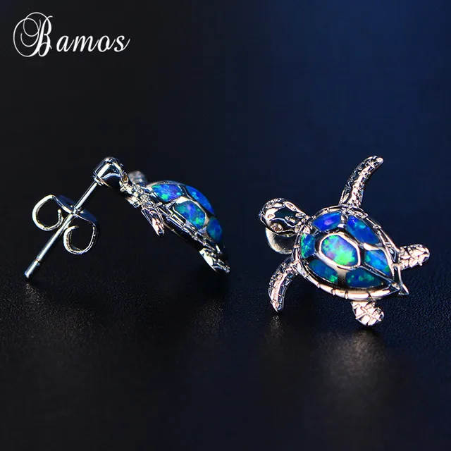 Bamos Blue Fire Opal Turtle Stud Earrings For Women S Cute Bamos Blue Fire Opal Turtle Stud Earrings For Women S Cute Animal Jewelry Fashion White Gold