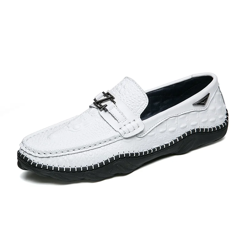 Crocodile Anti Chaussures Doux En Split Hommes Style Mocassins Occasionnels slip 30d50 Cuir white Black Conduite nxCxpUT8wq