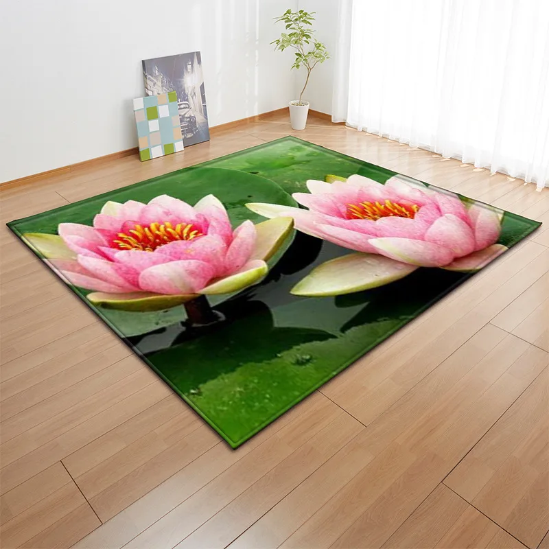 

Modern Lotus Printed Carpet For Living Room Bedside Blanket Modern Doormat Outdoor Parlor Bedroom Rug Anti-slip Home Floormat
