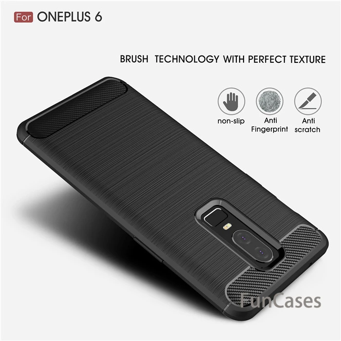 cheap For Oneplus 6 1+6 case Luxury Shockproof Slim armor Case For One plus 6 Six A6000 Soft TPU Brushed Carbon Fiber Cover Accessory