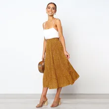 Мода, Летние Повседневные Вечерние Коктейльные женские юбки, высокая талия, с принтом в горошек, плиссированные макси юбки, Женская длинная юбка с высокой талией