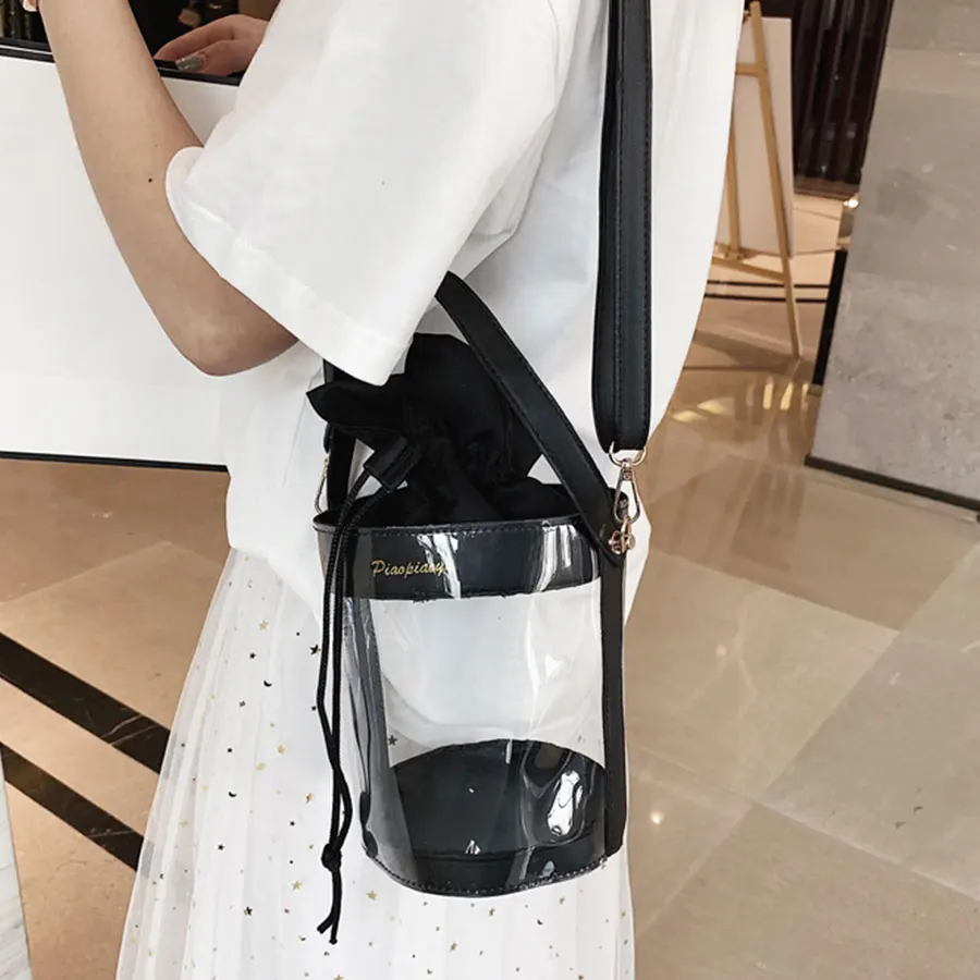 

Clear Pvc Jelly Bucket Bag Women Fashion Transparent Shoulder Bag Women Simple Small Tote Messenger Bag High Quality Bags Purse