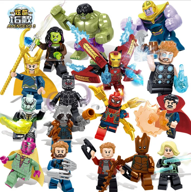 

LegoINGlys lot Avengers 3 Infinity War Action Figure Black Panther Thanos Hulk Building Blocks Compatible with Marvel Toys16pc