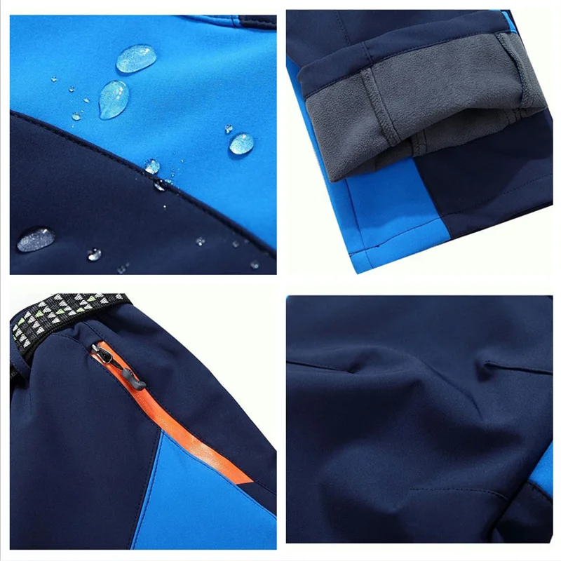 Winter Men Warm Softshell Fleece Pants Skiing Snowboard Outdoor Sport Hiking Trousers Grey Camping Climbing Breath Snow Pants