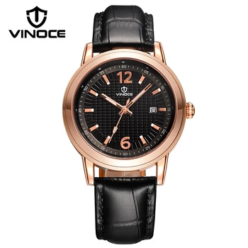 

VINOCE Classic Genuine Leather Band Textured Dial Quartz Watches For Men Top Brand Montre Homme Business Calendar Male Clock