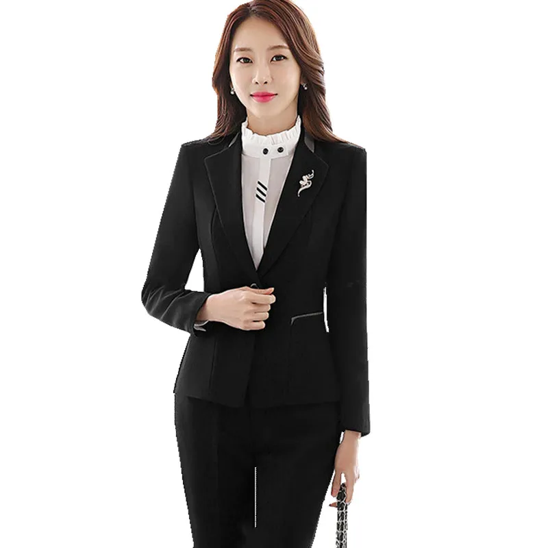 Fmasuth Autumn Full Sleeve Office Pant Suit Women Blazer Jacket +Long ...