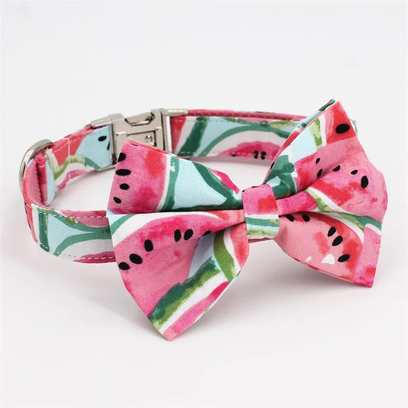 

pink watermelon Dog Collar Bow Tie with Metal Buckle Big and Small Dog&Cat Collar Pet Accessories