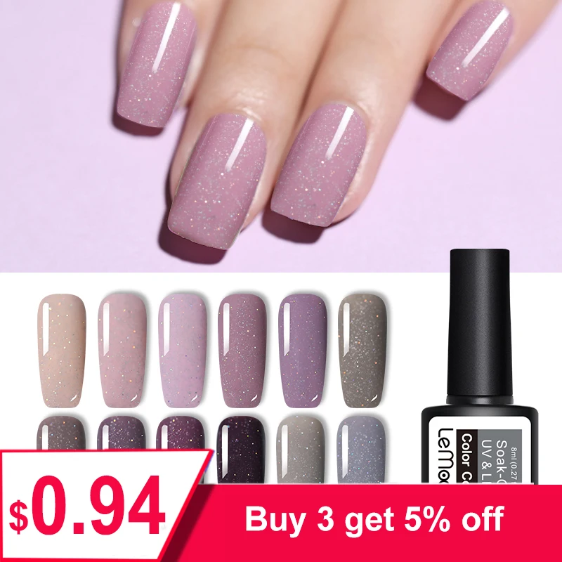 

LEMOOC 8ML Glitter UV Nail Gel Long Last LED Lamp Gel Varnish Gel Nude Polish Gel Soak Off Manicure for Nail Art Lacquer
