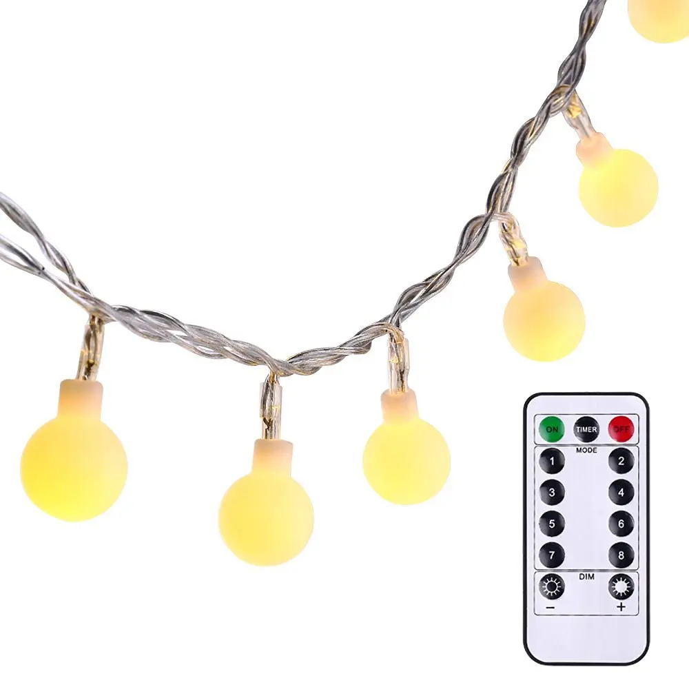 Battery Powered Outdoor Globe String Lights, 17.4 ft 50 LED Decorative