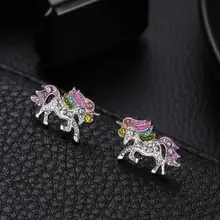 Ослепительные серьги-гвоздики в виде единорога, единорога, Единорога для женщин, девушек, милые серебряные прозрачные CZ ювелирные изделия, вечерние, подарок