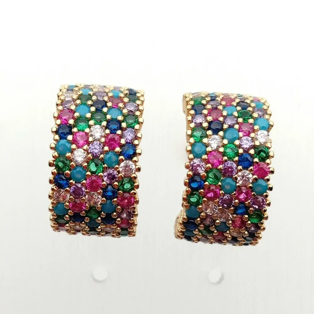 

8MM rainbow cz earring golden Round cubic zirconia Boho Bohemia earrings