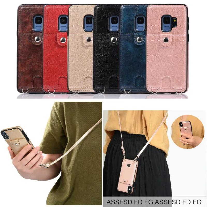 

Multifunction Crossbody chain bag lanyard simple card wallet leather case for samsung galaxy NOTE9 S9 S8 s10 plus note8 cover