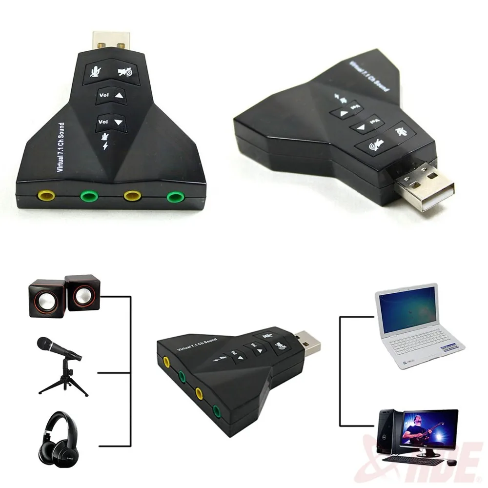 

External Virtual 7.1 Channel USB 2.0 3D Audio Sound Card Laptop PC Mic Adapter
