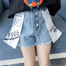 Летние джинсовые шорты для маленьких девочек; детские штаны с надписью; Повседневные Шорты Для подростков; детские короткие брюки