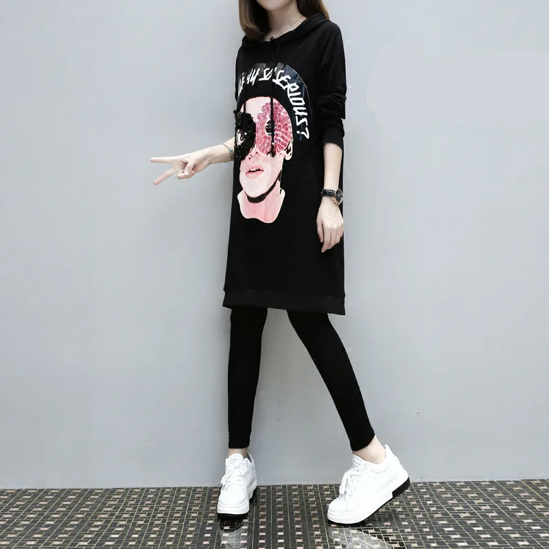 

P Ammy Women's Winter Printed sequins Dress Warm Plus Cashmere Long-Sleeve Oversized Sweatshirts Pullover Jumper Tunic