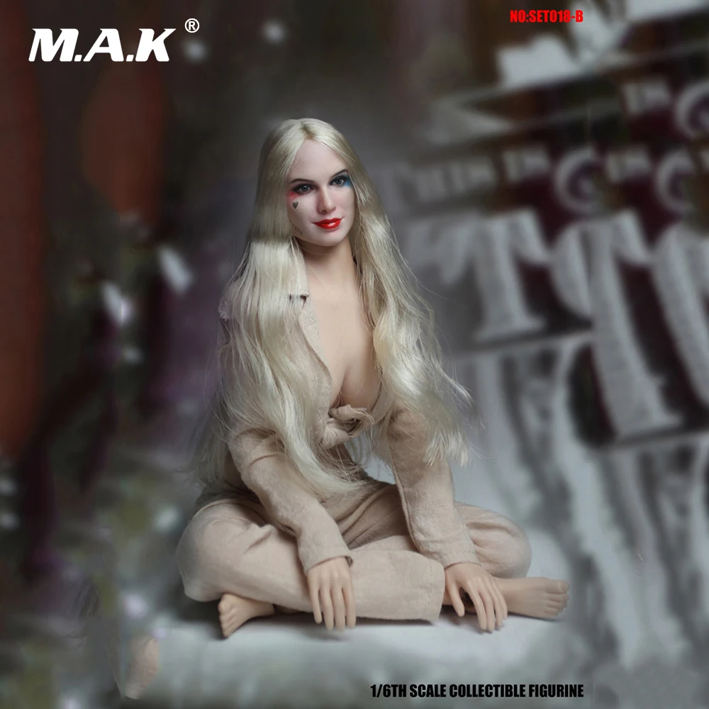^Cheap SET018-B 1/6 Scale Female Harley Quinn Prison Clothing Sets & Head Carving for 12 inches Seamless Body Action Figure ^Cheap SET018-B 1/6 Scale Female Harley Quinn Prison Clothing Sets & Head Carving for 12 inches Seamless Body Action Figure