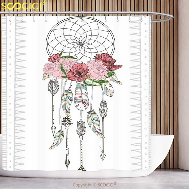 

Cool Shower Curtain Bohemian Hand Drawn Illustration of a Dreamcatcher Boho Chic Design Ethnic Feathers Flowers Multicolor