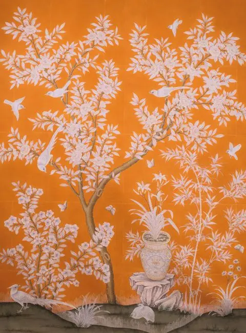 

Classic elegant Hand-painted silk wallpaper customized painting flower with birds wallcovering many patterns/background optional
