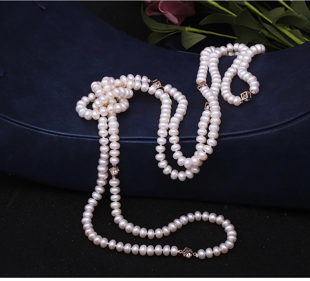 YS 5-10 мм Ожерелье из натурального пресноводного жемчуга в стиле барокко Длинная цепочка для свитера ожерелье хорошее ювелирное изделие