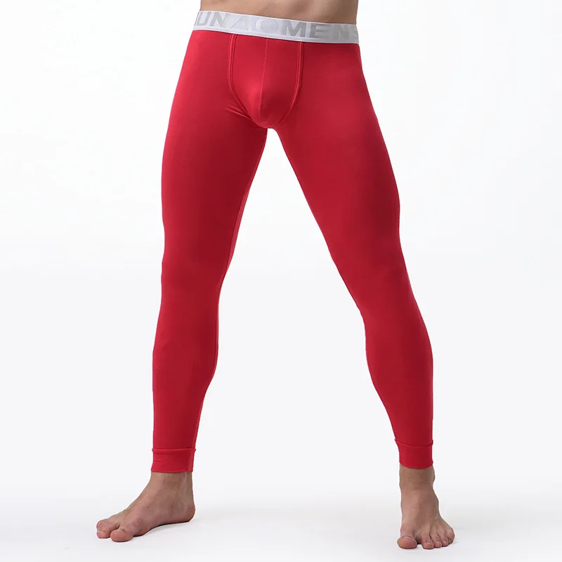 Термобелье Брюки мужские тонкие эластичные брюки модальные леггинсы Стрейчевые дышащие - Цвет: red