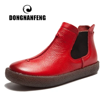

DONGNANFENG Female Women Mother Ladies Retro Shoes Boots Flats PU Cow Genuine Leather Slip On Gum Rubber Size 35-42 XR-1026