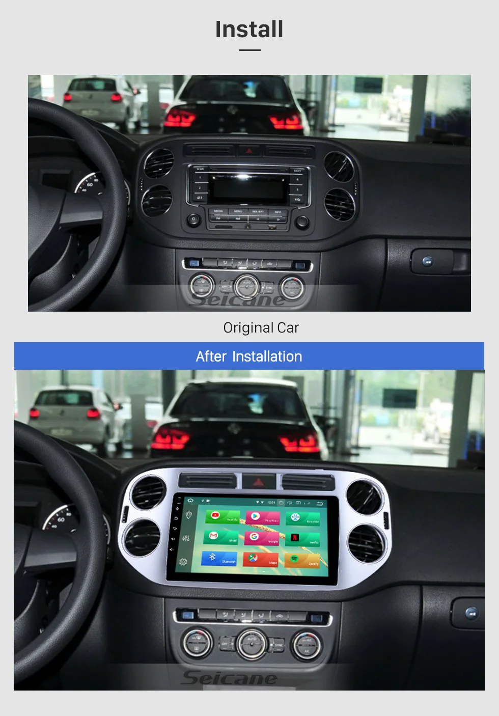Seicane Android 8,0/8,1 9 дюймов автомобильное радио для 2010 2011 2012 2013- VW Volkswagen Tiguan GPS; Мультимедийный проигрыватель головное устройство Wifi