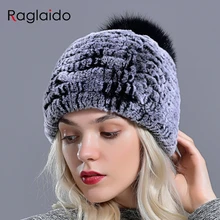 rabbit fur pompom hat women's beanies winter natural fur warm knitted caps for girls female fashionable elastic ladies hats