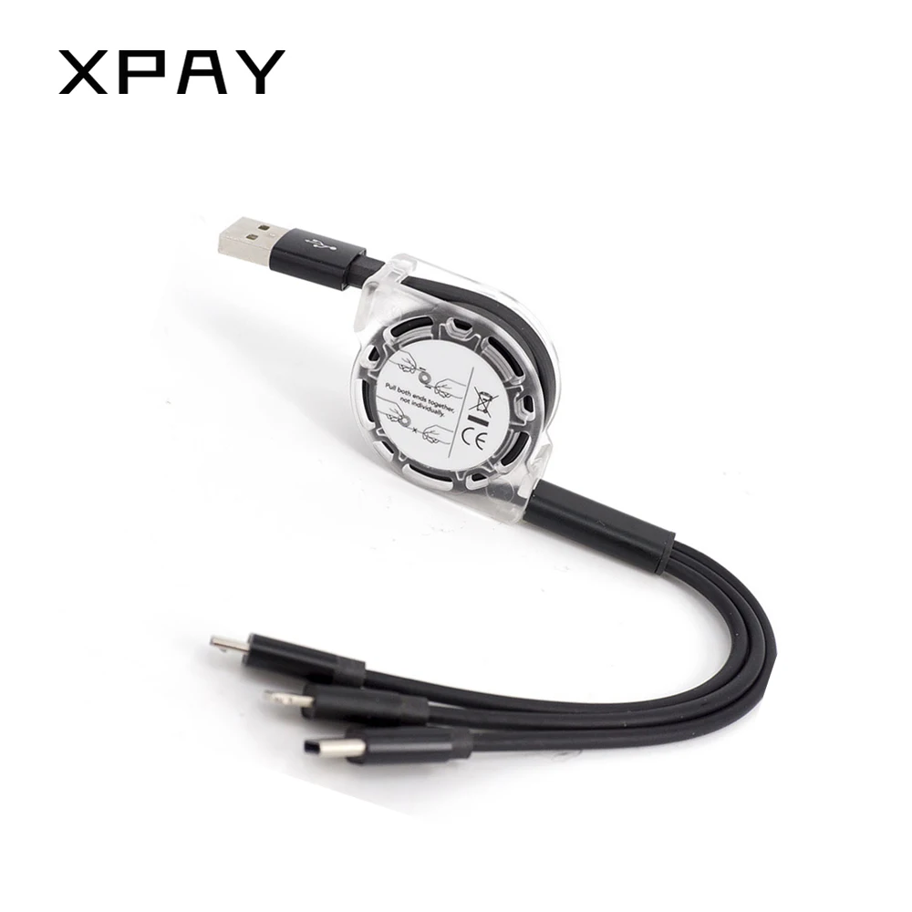 

XPAY 3in1 Retractable USB Cable 2.1A Charge Micro USB Type C Cable 100cm Coiled Data Line for Xiaomi Samsung Huawei Oneplus
