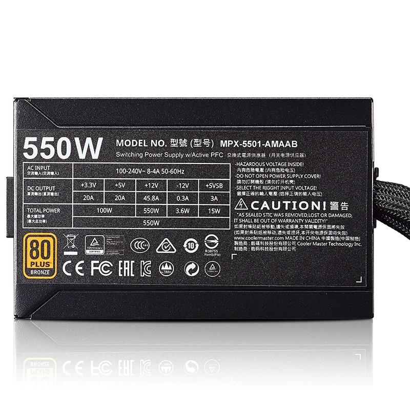 Cooler Master полумодульный ПК PSU для игры в офис Номинальная мощность 550 Вт 550 Вт 12 см вентилятор 12 В ATX компьютерный источник питания бронза 80 плюс