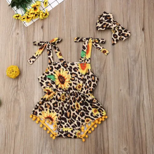 Комбинезон без рукавов с леопардовым принтом для новорожденных девочек; комбинезон; одежда; Sunsuit