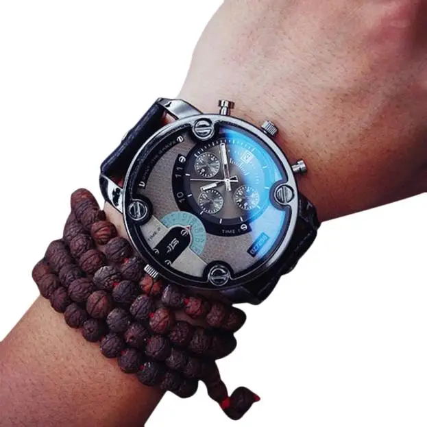 Мужские часы, мужские военные двойные часы, мужские кожаные аналоговые цифровые светодиодный спортивные наручные часы, кварцевые часы Erkek Kol Saati# YY