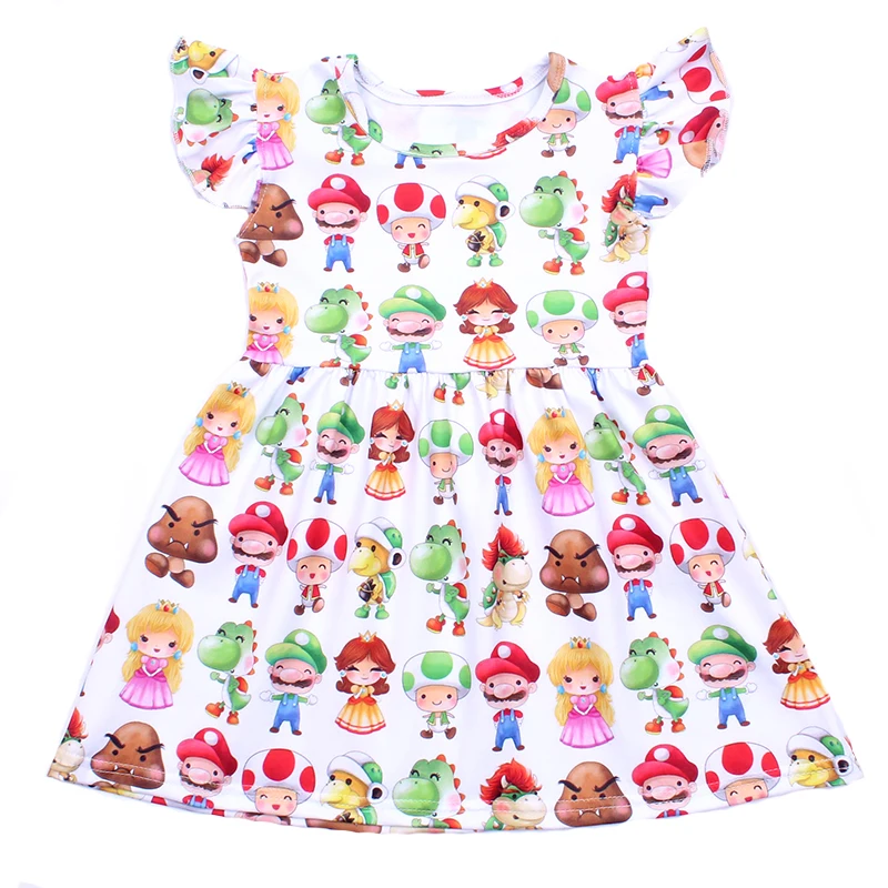 Платье для маленьких девочек с рукавами-крылышками; детское летнее платье с героями мультфильмов; Вечерние платья из мягкого молочного шелка с рукавами-крылышками